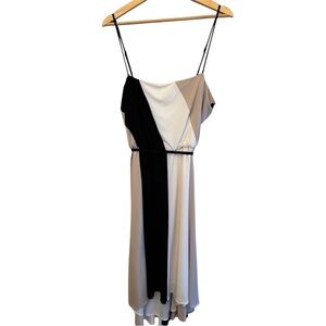 Calvin Klein Black, White & Taupe‎ Colorblock Spaghetti-Strap Midi Dress